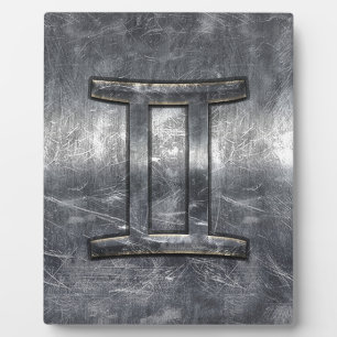 Gemini Zodiac Symbol in Grunge Distressed Style Plaque