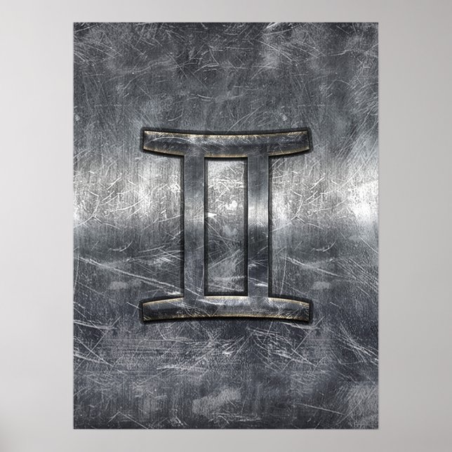 Gemini Zodiac Symbol in Grunge Distressed Style Poster (Front)