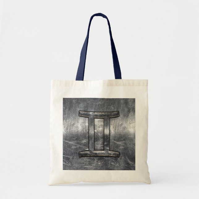 Gemini Zodiac Symbol in Grunge Distressed Style Tote Bag (Front)