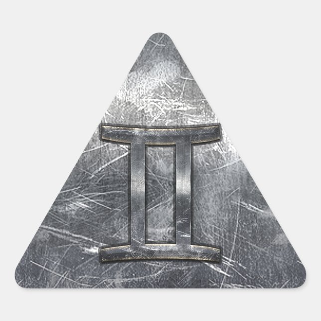 Gemini Zodiac Symbol in Grunge Distressed Style Triangle Sticker (Front)