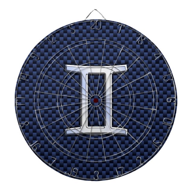 Gemini Zodiac Symbol Navy Blue Carbon Fiber Print Dartboard (Front)