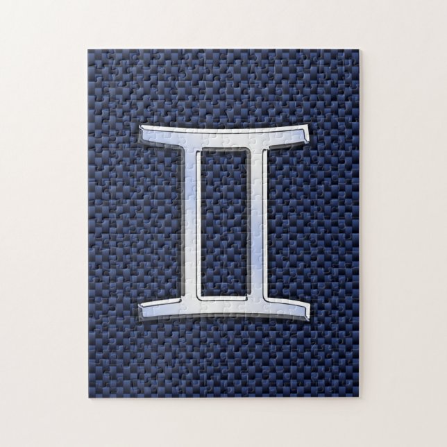 Gemini Zodiac Symbol Navy Blue Carbon Fibre Print Jigsaw Puzzle (Vertical)
