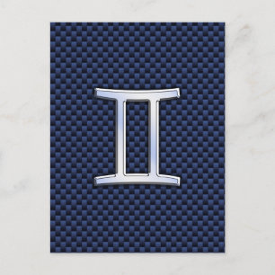 Gemini Zodiac Symbol Navy Blue Carbon Fibre Print Postcard