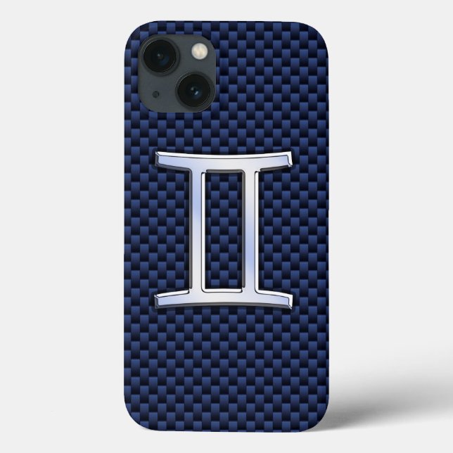 Gemini Zodiac Symbol Navy Blue Carbon Fibre Style Case-Mate iPhone Case (Back)