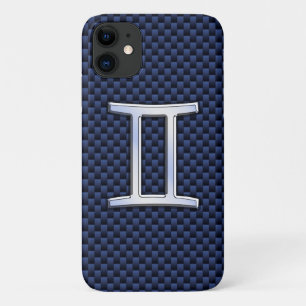 Gemini Zodiac Symbol Navy Blue Carbon Fibre Style iPhone 11 Case