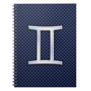 Gemini Zodiac Symbol Navy Blue Carbon Fibre Style Notebook