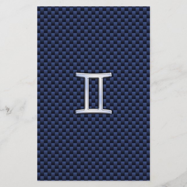 Gemini Zodiac Symbol Navy Blue Carbon Fibre Style Stationery (Front)