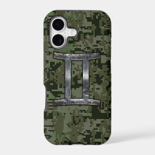 Gemini Zodiac Symbol on Green Digital Camouflage