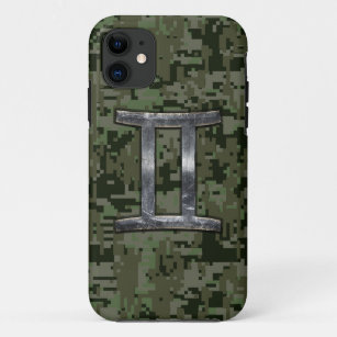 Gemini Zodiac Symbol on Green Digital Camouflage Case-Mate iPhone Case