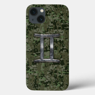 Gemini Zodiac Symbol on Green Digital Camouflage iPhone 13 Case
