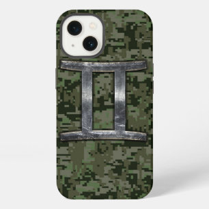 Gemini Zodiac Symbol on Green Digital Camouflage iPhone Case
