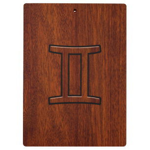 Gemini Zodiac Symbol on Mahogany like Decor Clipboard