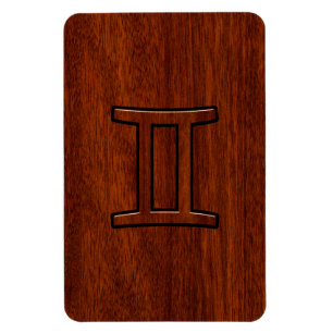 Gemini Zodiac Symbol on Mahogany like Decor Magnet