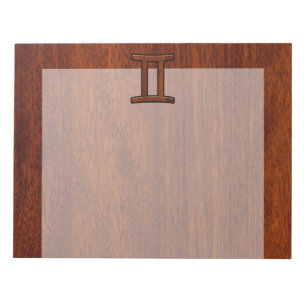 Gemini Zodiac Symbol on Mahogany like Decor Notepad
