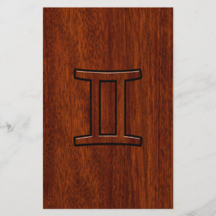 Gemini Zodiac Symbol on Mahogany like Decor Stationery