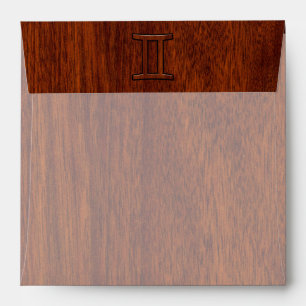 Gemini Zodiac Symbol on Mahogany like print Envelopes