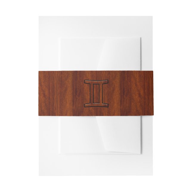 Gemini Zodiac Symbol on Mahogany like print Invitation Belly Band (Front Example)