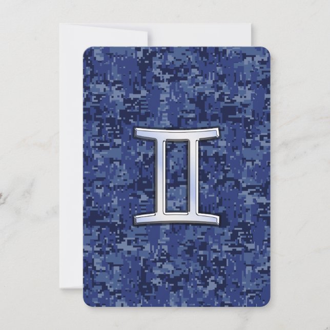 Gemini Zodiac Symbol on Navy Blue Digital Camo (Front)