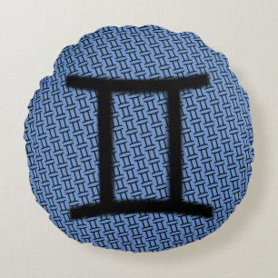 Gemini Zodiac Symbol Standard by Kenneth Yoncich Round Cushion