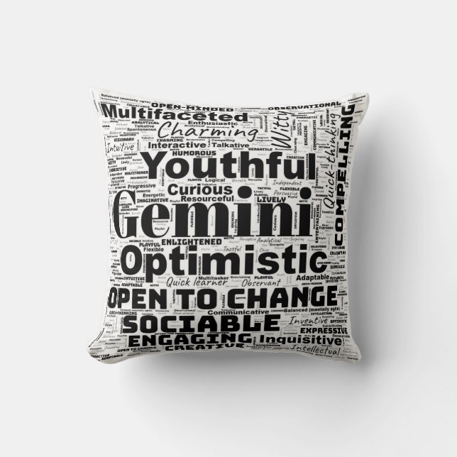  Gemini Zodiac Word Cloud Throw Pillow (Front)