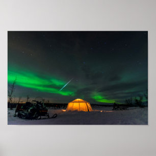 Geminid Meteor and the Northern Lights in Sweden Poster