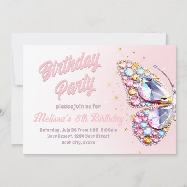 gems butterfly design Birthday Invitation (Front)