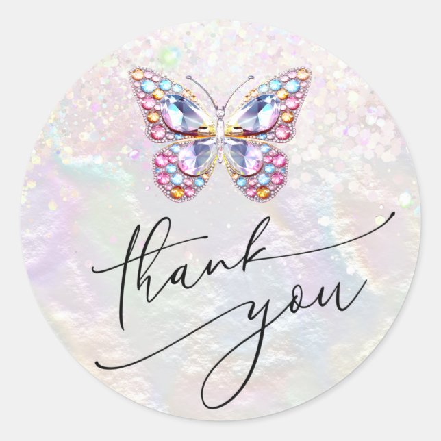 gems butterfly thank you classic round sticker (Front)