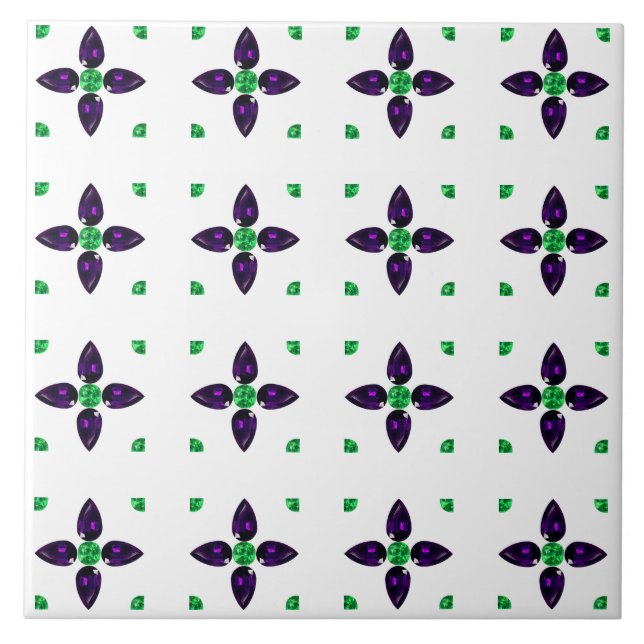 Gemstone Art, Green and Purple Ceramic Tile (Front)