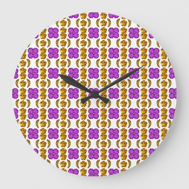 Gemstone Art Purple Orange Large Clock (Front)