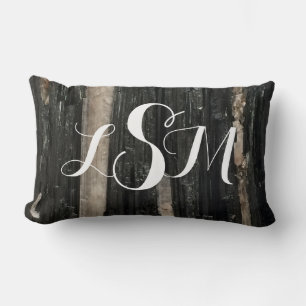 Gemstone Black and White Striped Gem Add Monogram Lumbar Cushion