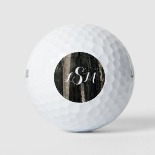 Gemstone Black and White Vertical Stripe Monogram Golf Balls