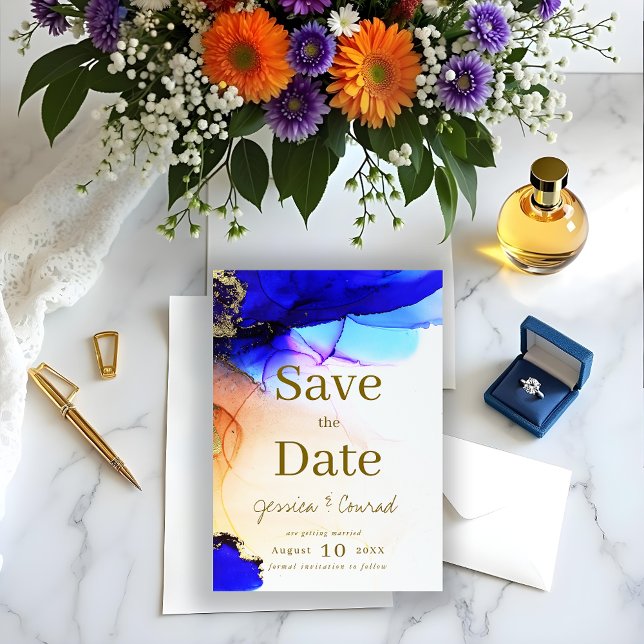 Gemstone Blue & Orange  Save The Date (Gemstone Blue & Orange Save The Date.)