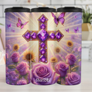 Gemstone Cross: Radiant, Floral Majesty Thermal Tumbler