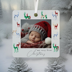 Gemstone Crystal Reindeer Baby's First Christmas  Metal Tree Decoration