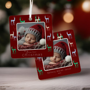 Gemstone Crystal Reindeer Baby's First Christmas Metal Tree Decoration