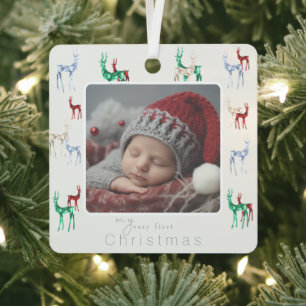 Gemstone Crystal Reindeer Baby's First Christmas Metal Tree Decoration