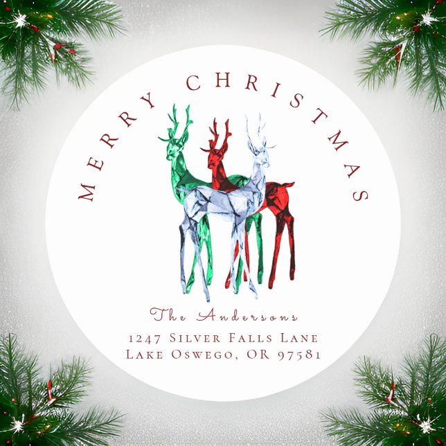 Gemstone Crystal Reindeer Christmas Return Address Classic Round Sticker (Creator Uploaded)