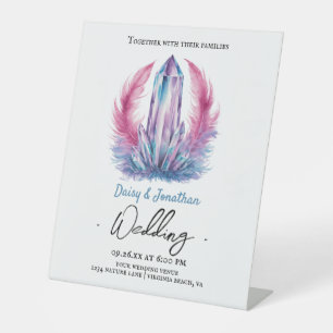 gemstone crystal watercolor wedding pedestal sign