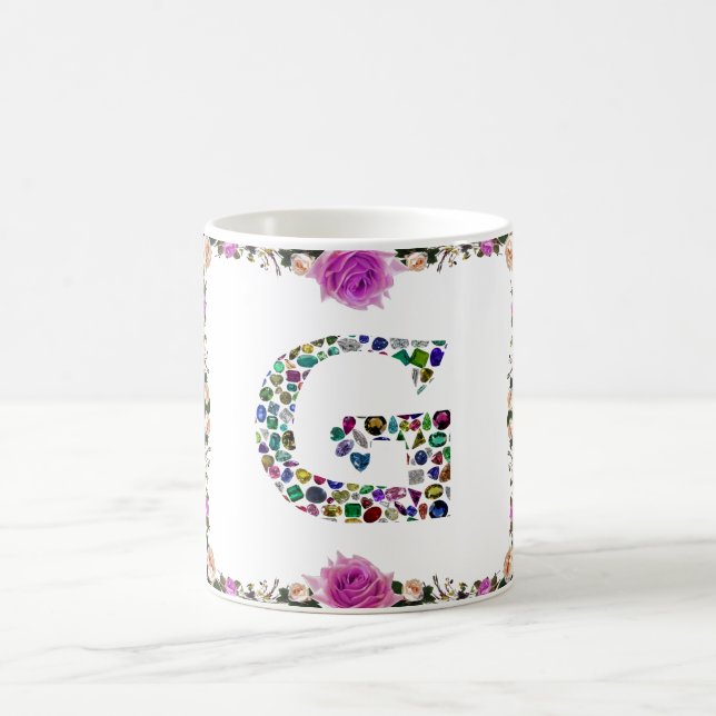 Gemstone Diamond Initial G Monogram Art Coffee Mug (Center)