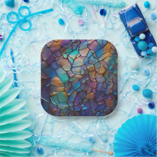 Gemstone Elements Opal Colourful Mix Pattern Paper Plate