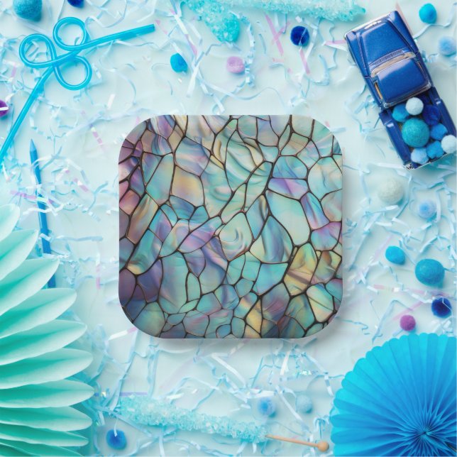 Gemstone Elements Opal Colourful  Mix Pattern Paper Plate (Party)