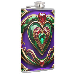 Gemstone Gold Filigree Heart & Snake Love Venus  Hip Flask