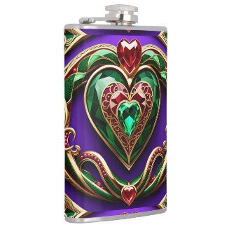 Gemstone Gold Filigree Heart & Snake Love Venus  Hip Flask