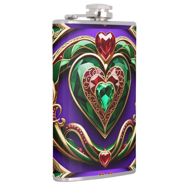 Gemstone Gold Filigree Heart & Snake Love Venus  Hip Flask (Right)