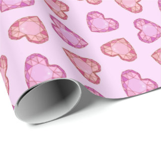 Gemstone Hearts Cute Pink Valentines Day Wrapping Paper
