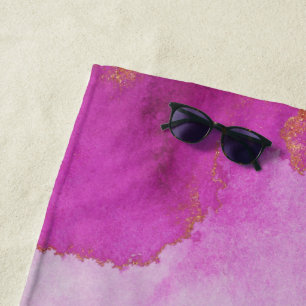 Gemstone hot pink gold monogram Beach Towel