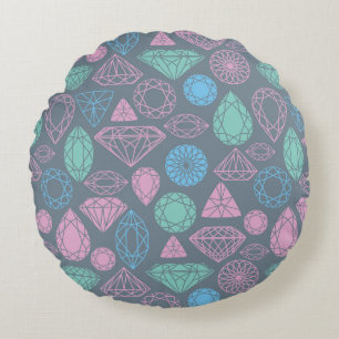 Gemstone Icon Pattern Round Cushion