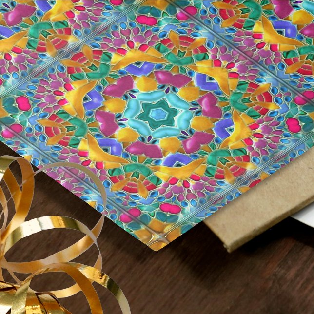 Gemstone Look Colourful Mosaic - 6 Tiles Decoupage Tissue Paper (Creator Uploaded)