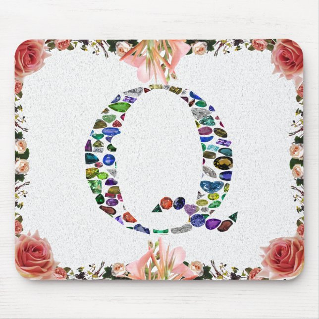 Gemstone Monogram Letter Q Mouse Pad (Front)