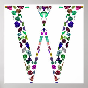 Gemstone Monogram Letter W Poster